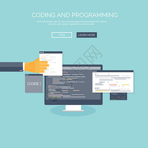 矢量插图简单概念背景编码和编程图片