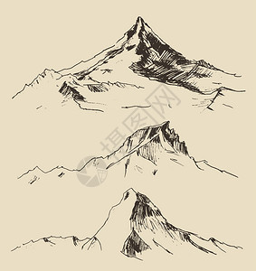 山区山的轮廓雕刻矢量插图手图片