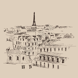 法国巴黎埃菲尔铁塔城市建筑雕刻的古老插图片