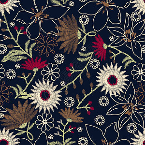 热带刺绣花卉设计以背景图片