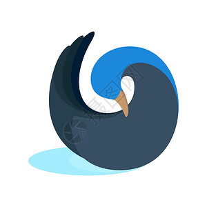 黄蓝卷鹅天鹅鸟标符号图标白背景孤图片