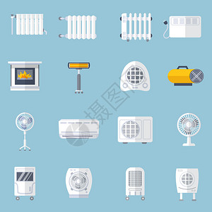 热和冷暖空调平板图标设置孤图片