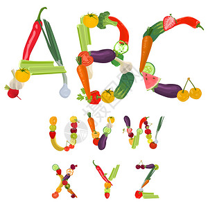 由水果和蔬菜制成的字母矢量图片
