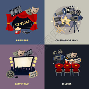 电影设计概念集与电影首映平面图标图片