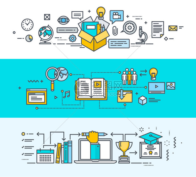 网站横幅宣传材料教育应用软件的矢量插图图片