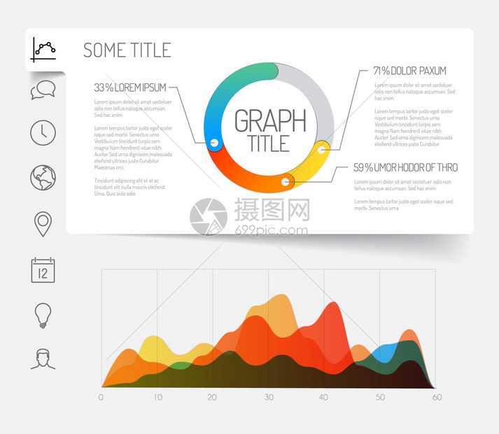 带有平面设计图表和图表的简单Infgraphic仪表图片
