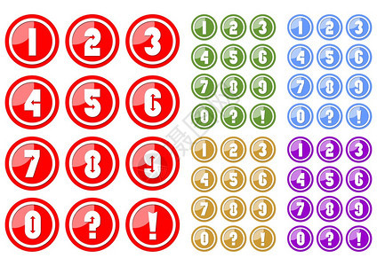 圆形按钮中的白色数字集包括五种颜色变体背景图片