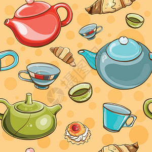 茶叶组装的亮彩色无缝模式茶时间图片