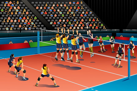 展示在体育竞赛系列比赛中玩排球的人矢量插图ACONF图片