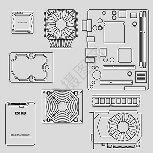 显卡中央处理器内存硬盘设备主板和散热器风扇设计图片