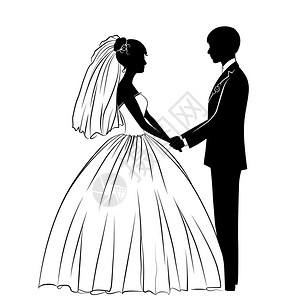 穿古典礼服的新娘和新郎的剪影图片