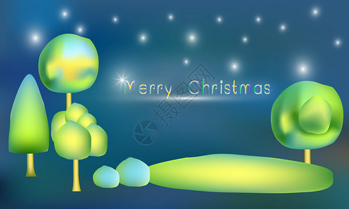 圣诞快乐的贺卡以蓝色和闪烁的恒星为树背景图片