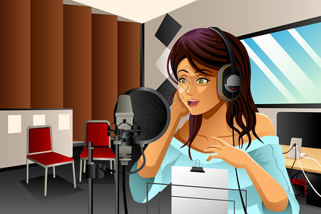 一位女歌手在录音工作室唱图片