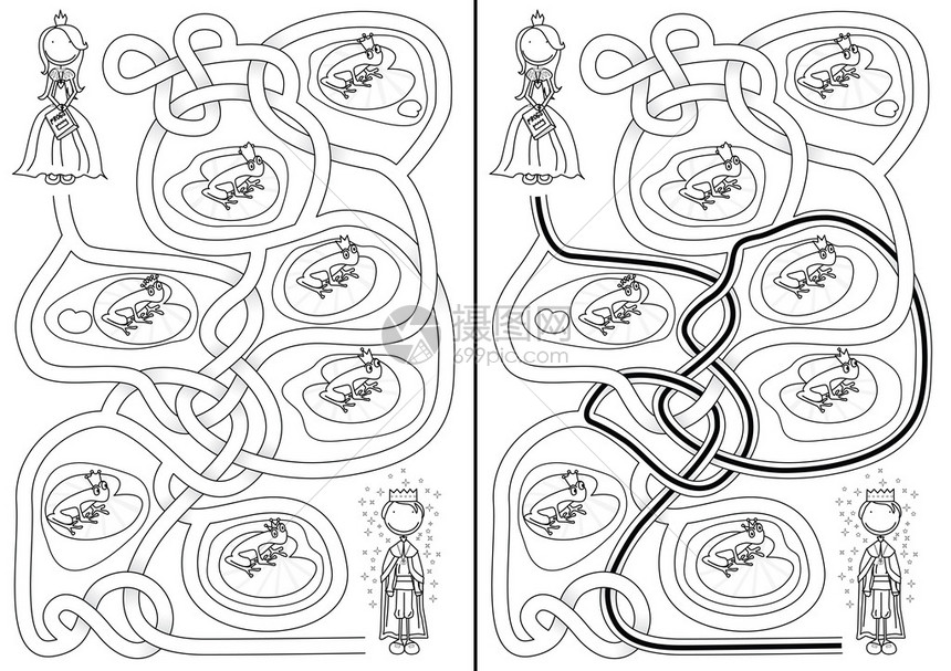 孩子们的青蛙王子迷宫有黑白解决方案图片