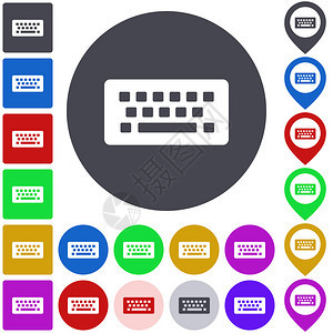 彩色无线键盘图标集方形圆形和p图片