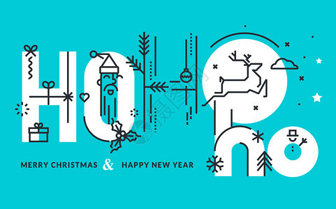 扁平线设计圣诞和贺卡和横幅的矢量插图图片