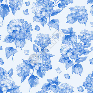 蓝色绣球花的朵图案无缝纹理蓝色花朵矢量插图图片