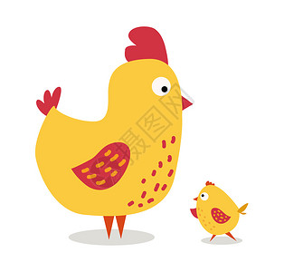 可爱的卡通鸡妈和chuk孩子矢量图卡通鸡鸟背景上孤立鸡家禽矢量鸡农场动物可图片