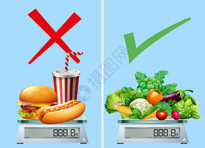 健康食品与垃圾食品插图图片