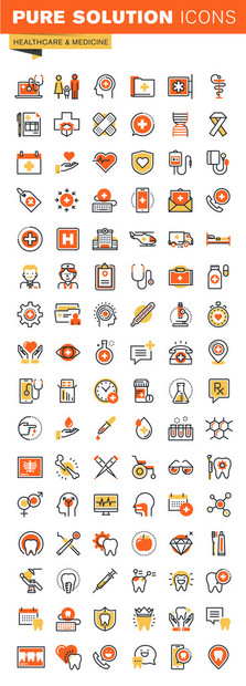 医疗保健细线平面设计web图标集合用于Web和应用程序设计的图标图片