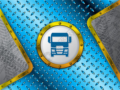 交通带有轮胎轨迹金属板和卡车轮光灯的工业背景设计插画