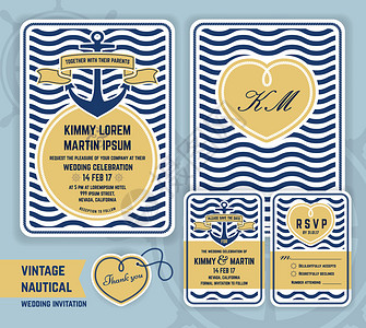 老式航海锚婚礼邀请模板设计包括邀请回复卡保存日期感谢标签礼物图片