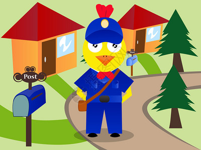 居住区鸡是邮局送信的职员插画