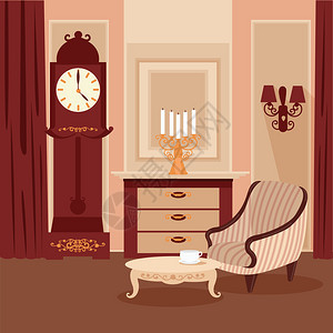 经典内饰复古风格复古家具与老式烛台的房间内部家庭图片