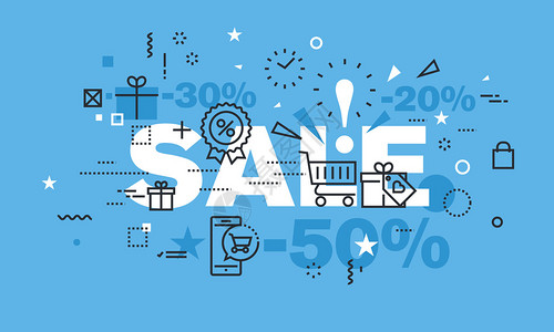 销售网站横幅的现代细线设计理念用于购物移动购物促销和折扣信息的图片