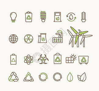 细线矢量生态图标集环境回收可再生能源自然的图标生态图标集合隔图片