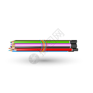 一组彩色铅笔与橡胶带相连图片