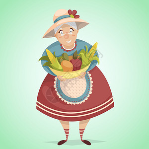 丰收的老农妇卡通特征农耕新概念回图片