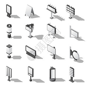 街头广告图标集招牌等距矢量图广告牌符号空白广告牌设计集招牌模板集合广图片