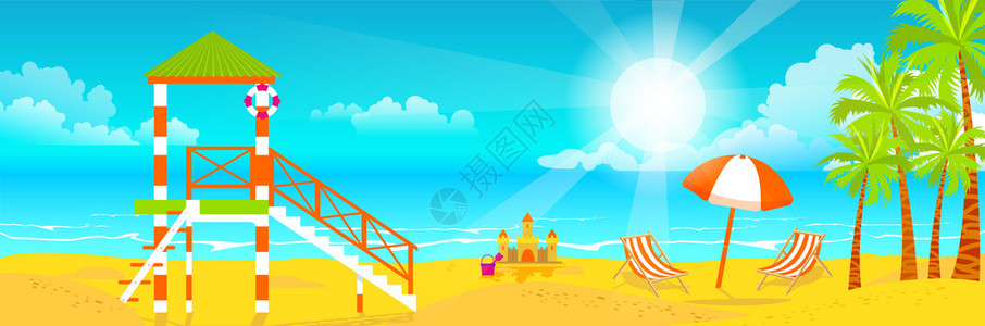 在海滩上快乐阳光明媚的夏日的股票矢量图图片