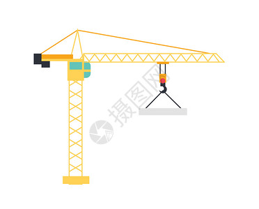 高架起重举吊机塔台和港口升降机平板式向量图标白色图片