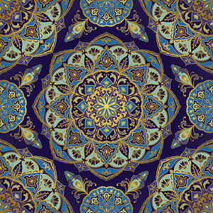 无缝花卉观赏背景东方点缀线条地毯披肩纺织品布料的模板程式化的马赛克东方背景图片