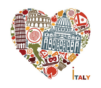 意大利文化建筑和烹饪符号以心形式图片