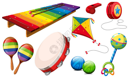 不同种类的乐器和玩具插图图片