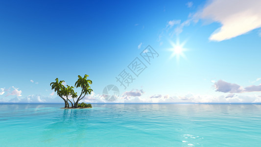 珊瑚岛海和蓝天3D渲染图片