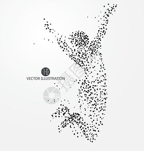 鲸鱼线条跳人由粒子组成的Ve插画