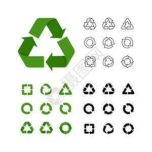 大量矢回收再利用图标各种风格的线扁平简单回收在白色上隔离的符号集合环境图背景图片