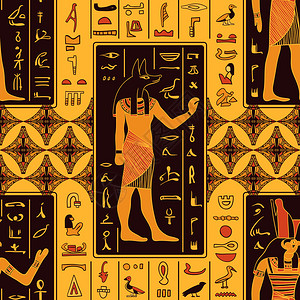 与希腊神和古代埃及象形体的无缝模式Retro图片