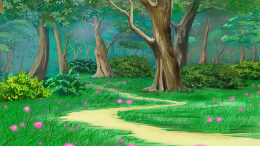 童话夏日森林的足迹图片