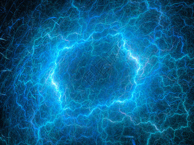 空间碎形中蓝色发光高电压闪电计算机图片