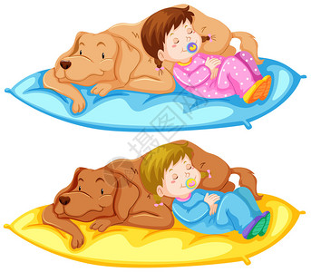 女婴和宠物狗插图图片