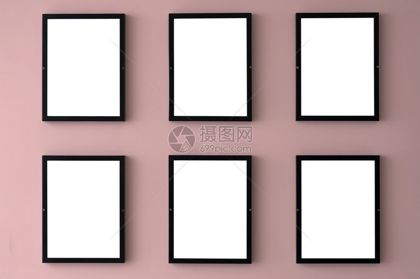 6个空白的图片框挂在墙上图片