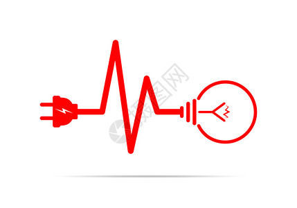 电线插头和灯泡平面图标矢量图插头电灯泡和绳子以心跳的形式电力背景图片