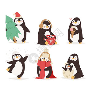 企鹅集矢量插图字符卡通搞笑企鹅不同的情况企鹅矢量可爱的小鸟摆姿势图片