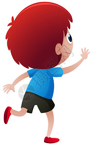 红头发小男孩的背影插画图片