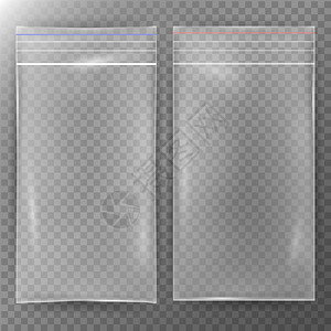 透明塑料袋设置现实尼龙图标背景密封的空透明拉链袋关闭为您的设计模拟图片